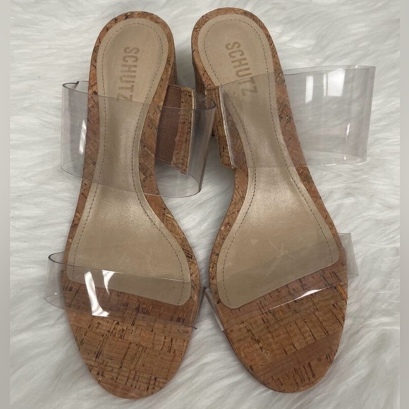 SCHUTZ Clear PVC Cork Slide Mules - Picture 4 of 4